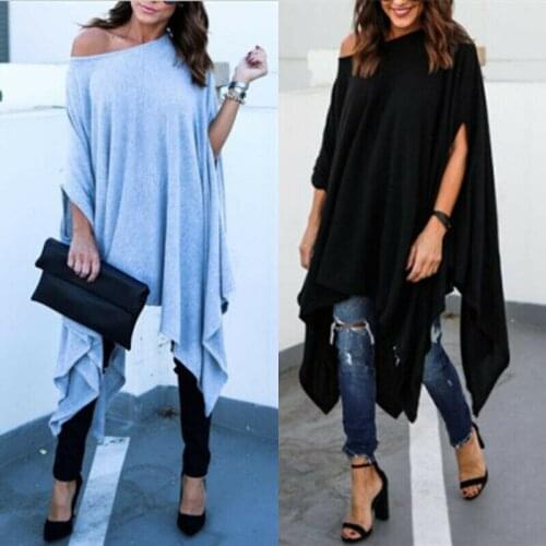 Loose Womens Look Thin Tunic Tops Off Shoulder Batwing Long Blouse Irregular Tee