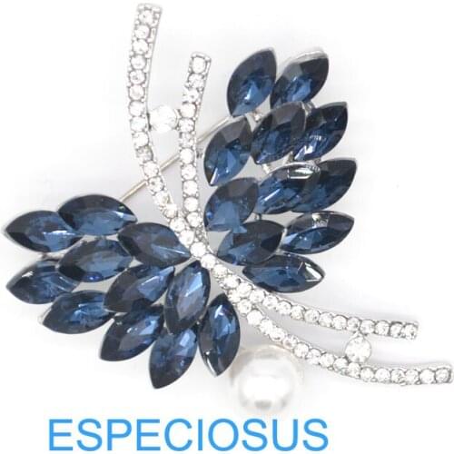 Fashion Crystal Elegant Pin Blue Color Butterfly Flower Women Gift Garment Accessories Jewelry Brooch Rhinestone Rhodium Plated