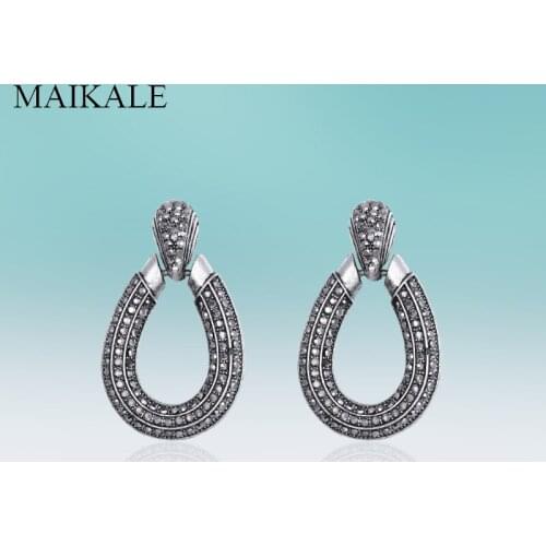 MAIKALE Western Style Hanging Big Semicircle Alloy Dangle Micro Inlay Rhinestone Drop Earring for Women Jewelry Classic Gifts