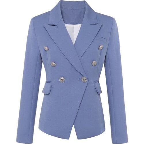 HIGH STREET New Fashion 2021 Stylish Blazer Jacket Womens Silver Lion Buttons Double Breasted Blazer Outer Wear