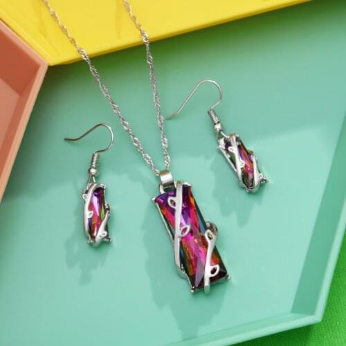 ZOSHI Fashion Geometry Pendant Jewwlry Sets for Women Silver Color Crystal Stone Wedding Jewelry Sets Party Gift