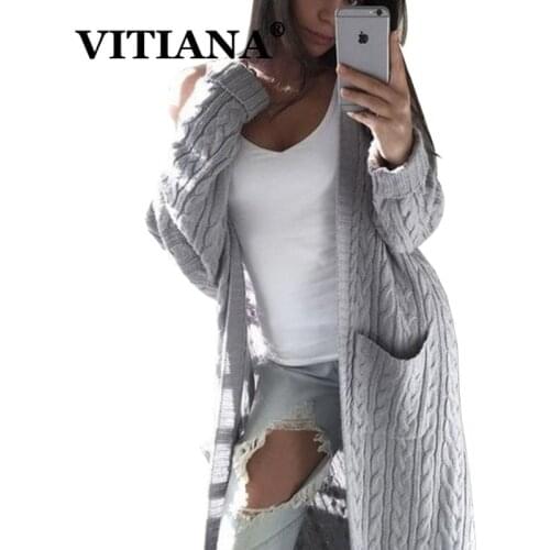 VITIANA Knit Sweater Long Cardigans Women Autumn 2019 Female Long Sleeve Open Stitch Sweater Cardigan Femme Winter Clothes