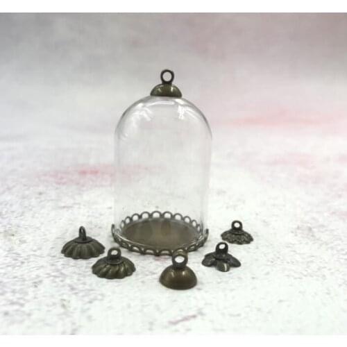 1/2/3/5/8pcs 38x25mm hollow glass tube with setting lace base beads cap set glass vials pendant glass bottle jewelry findings