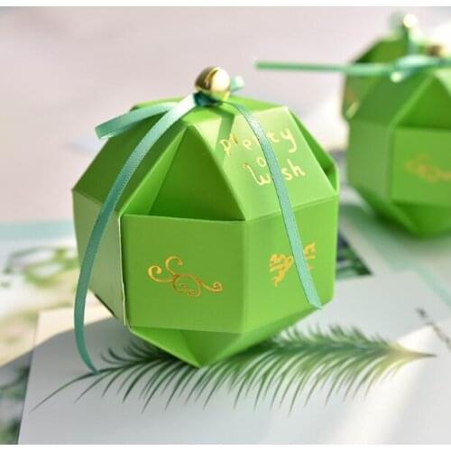100 X Blue / Green Wedding Favors Candy Boxes Bomboniera DIY Party Gift Box Chocolate Box With Ribbons & Small Bells 3.2x8.2cm