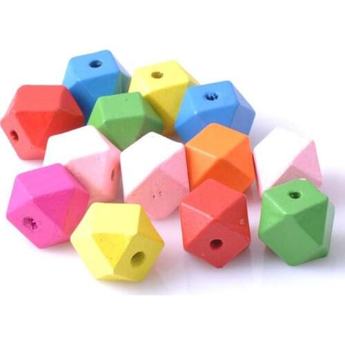 20mm 20pcs multicolour Faceted Wooden unfinished geometric Spacer Beads For Jewelry making Handmake DIY Accessory MT0565