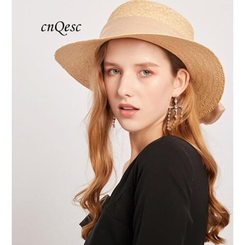 2020 NEW DESIGN.Natural Summer Straw hat Womens hut Beach hat with bow for Derby Church,wedding Kentucky Derby