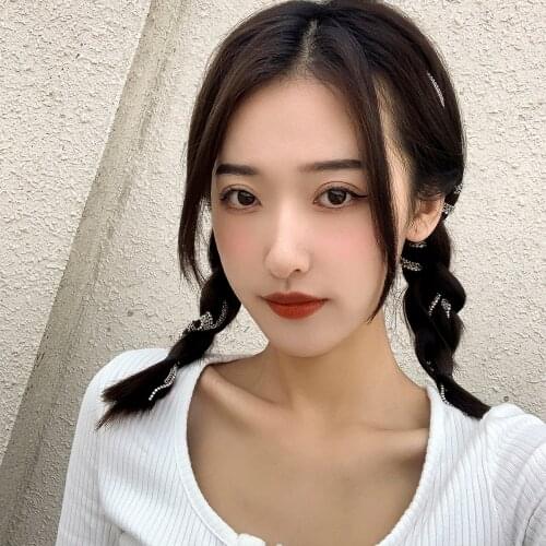 2021 Fashion Simple Hair Chain Jewelry Clips Silver Color Shiny Rhinestone Hair Accessories for Women Wedding Bridal Hairband