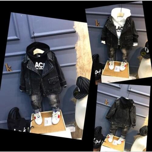 Childrens Autumn winter Clothing Set Cute Boys Denim jacket + hoodie + jeans 3pcs Suit Boys Clothes set 2-6years free shipping