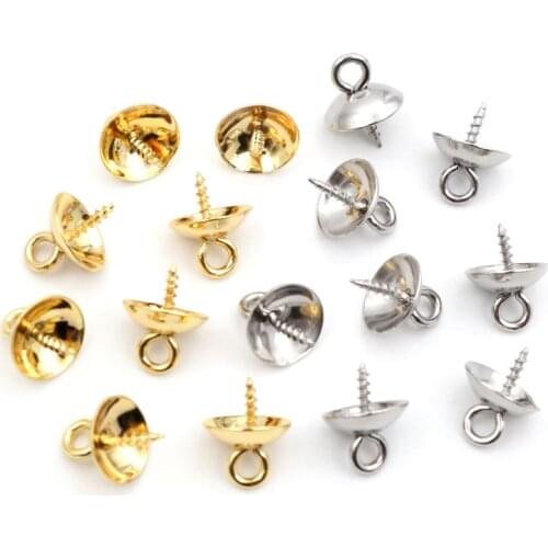 30pcs Stainless Steel Metal Gold Tone Screw Eyes Bails Top Drilled Beads End Caps Pendant DIY Charms Connectors Jewelry Findings
