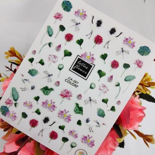 3D Nail Art sticker Peel Off Sliders Lotus Flowers Dragonfly Nail Decoraciones Sticker Foil adhesive Design Manicure Accessories