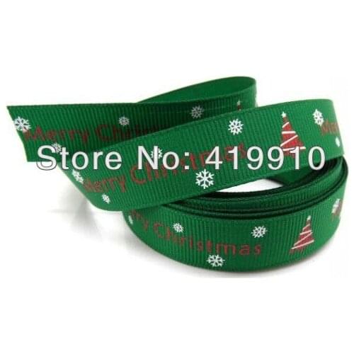 5 Yards Dark Green Christmas 16mm Wide Wedding Craft Printed Grosgrain Ribbon