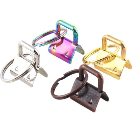 6Set/lot 25mm Key Fob Hardware with rings Rainbow Key Chain Wrist Strap Key Fob Clamps with Split Rings Wristlet for webbing