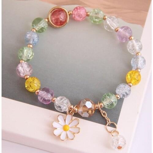 New Daisy Charms Popcorn Crystal Beads Strand Bracelets for Women Female Beaded Fashion Jewelry Accessory Girl Birthday Gifts