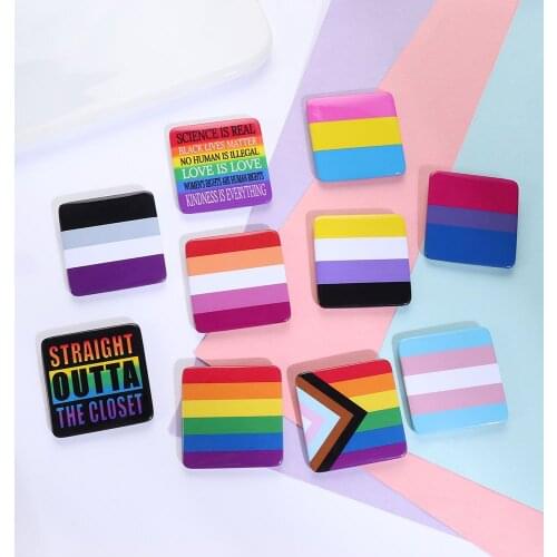 LGBT Rainbow Gay Pins Square Shape Tinplate Badge Lapel Denim Hat Brooches Men Women Collar Pin Jewelry Accessories