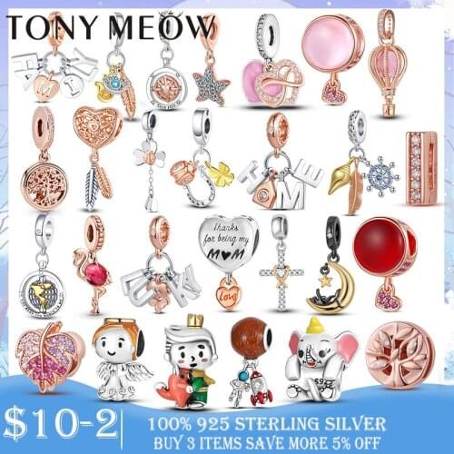 925 Sterling Silver Maple Leaf Charms Flower Heart Flamingo Balloon Beads fit DIY Bracelet Charms Silver 925 original Jewelry