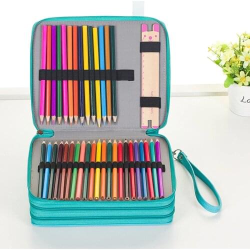124 Holder 4 Layer Portable PU Leather School Pencils Case Large Capacity Pencil Bag for Colored Pencils Watercolor Art Supplies