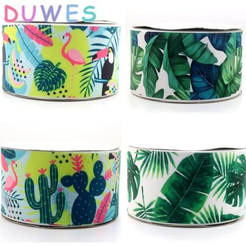 DUWES 3'' 50yards tropical cactus leaf printed grosgrain Ribbon Accessory hairbow headwear decoration Wholesale OEM 75mm D925