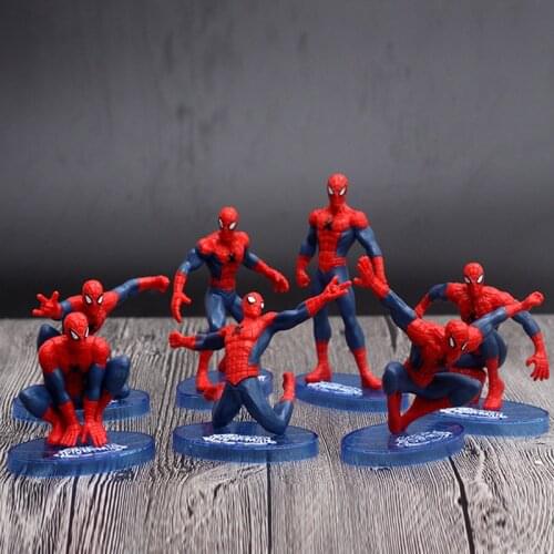 1Pcs/set 7Pcs/set Disney Avengers Spiderman Action Figure PVC Spider-Man Doll Models Toys With Base Complete Set Decoration