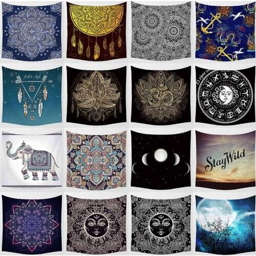 HD picture moon Mandala gold lotus wall art tapestry boho style background wall decor square middle size wall hanging tapestry