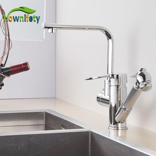 Chrome Short or tall hot cold mixer kitchen facuets with spray gun 360 degree rotation modern design deck mount
