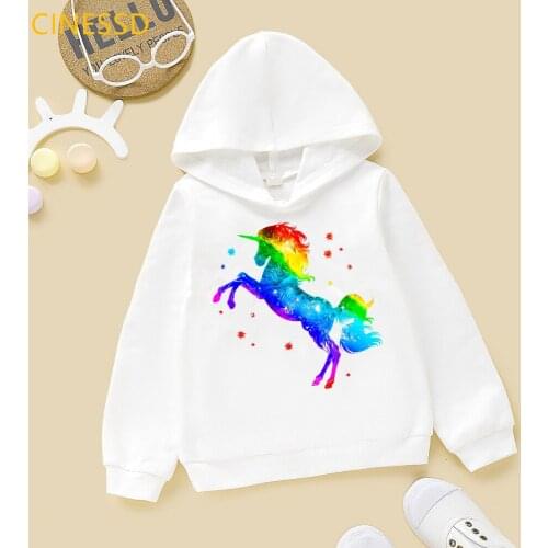 Rainbow Design Horse Unicorn Hoodies For Teen Boys 2021 Spring Autumn Winter Top Clothes Baby Girls Sweatshirt Kids Streetwear
