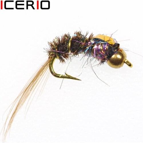 ICERIO 8PCS Brass Bead Head Nymphs Trout Fishing Fly Lures #16