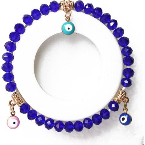ISINYEE Fashion Blue Pink Green Evil Eye Charm Bracelet Elastic Rope Glass Crystal Bead Bracelets For Women Lucky Summer Jewelry