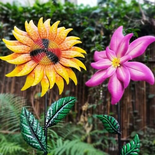 Simulation Plants Garden Decoration Stake Large Metal Flower Outdoor Ornament Colorful Lawn Statue Peg for Yard XHC88