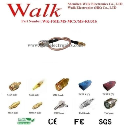 FME male MCX male RG316 cable, fme mcx rg316 cable, mcx male straight connector cable