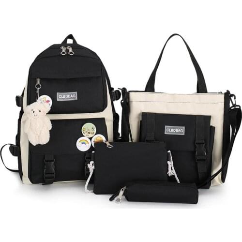 4pcs Set School Backpack Harajuku Backpack Women School Laptop Canvas Backpacks School Bags For Girls Students Backpacks Set