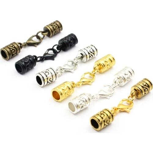 Fit 5mm Hole Fashion Zinc Alloy Cord End Caps For Necklace Bracelet Connectors Clasp DIY Accessories Length: 44mm 10sets