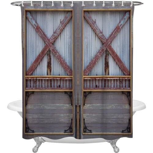 Wooden Door Brown Retro Style Shower Curtain Waterproof Polyester Fabric Shower Curtains Home Decoration Curtain with Hook