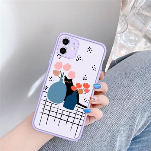 JAMULAR Fashion Art Flower Cat Clear Phone Case For iPhone 11 Pro XS MAX X XR 7 SE 2020 8 6 Plus Shockproof Matte Silicone Cover