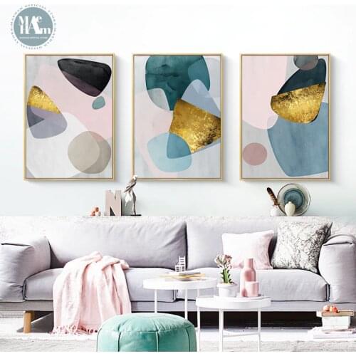 Nordic color gold foil Wall Art Canvas Poster and Print Canvas Painting Abstract Decorative Picture for Living Room Home Decor