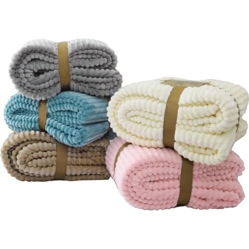 Jagdambe Striped Flannel Blankets For Beds Solid Coral Fleece Throw Winter Bed Linen Sofa Cover Bedspread Soft Fluffy Blankets