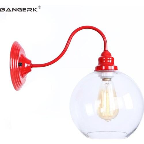 RH Style Antique Red Sconce Wall Lamps Iron Glass Industrial Edison LED Wall Light Loft Decor Restaurant Bedside Home Lighting