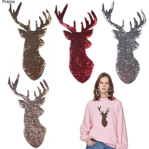 Prajna Christmas Decorations Elk Gold Silver Deer Sequin Sewing Patch Appliques Embroidery Iron On Patches Stickers For Clothes