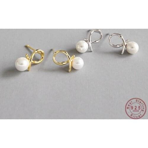 925 Sterling Silver French Simple Pearl Geometric Line Stud Earrings Women Charm Sexy Party Wedding Jewelry Gift