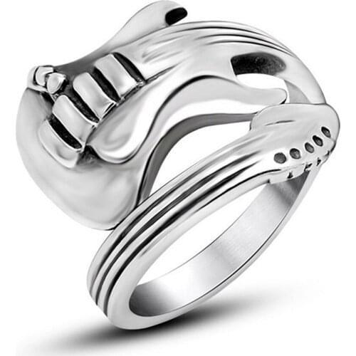 SHQIYAY 316L Stainless Steel Antique Rings For Men Vintage Rock Music Guitar Style Friendship Gift Accessories Jewelry 711