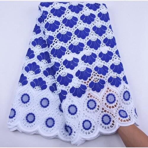 Blue And White 100% Cotton Lace Fabric African Lace Fabric 2020 High Quality Lace Soft Nigerian Dry Cotton Lace Materials S1944