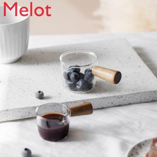 Glass Small Milk Cup Mini Wooden Handle Milk Jar Transparent Seasoning Small Plate Restaurant Sauce Boat Free Shipping