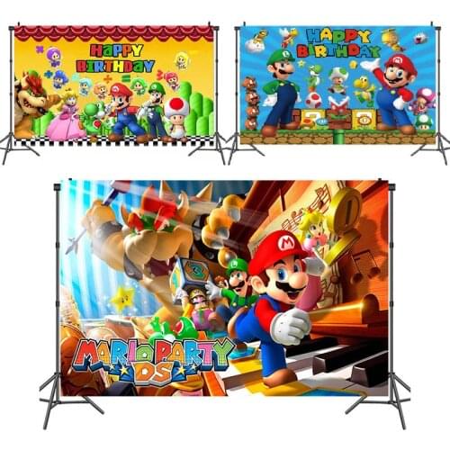 Super Mario Photography Background Fabric Mario Brothers Anime Game figure Cartoon Party Decoration Cloth Supplies Birthday Gift