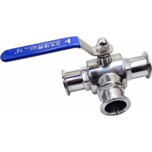 Pipe OD 19/25/32/38MM SS304 Stainless Steel Sanitary 3 Way Ball Valve T Port Ferrule Type Fit 1.5" 50.5mm Tri Clamp