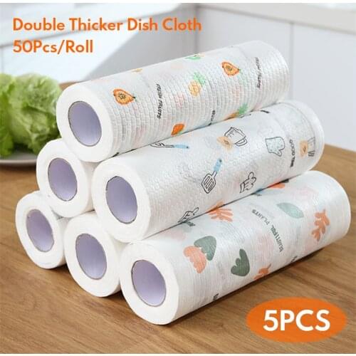 50 Pcs/Roll Kitchen Cleaning Reusable Lazy Rags Dish Cloth Hand Towel Rolls Organic Dish Cloth Bamboo Kitchen Towels Supplies