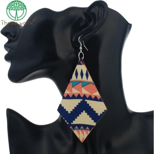 2019 New design woman earrings eardrop handmade wood earring Printed fashion jewelry dangler