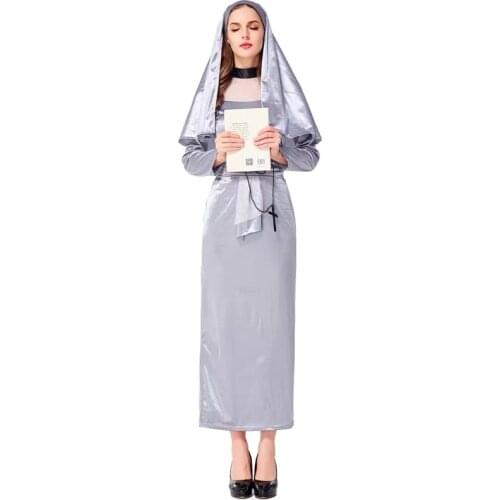 Women Halloween Nun Costumes Female Missionary Pastor Cosplay Carnival Purim Parade Stage Show Masquerade Role Play Party Dress