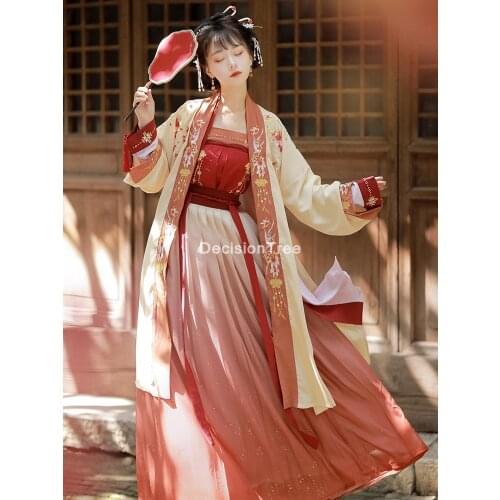 2021 ancient traditional chinese woman elegant hanfu dress fairy embroidery stage folk dance costume retro song dynasty hanfu