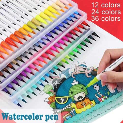 Double-headed Watercolor Pen Kit with Soft-tip & Needle Tip 12/24/36 Color Water-based Painting Pen Set for DIY Craft NK
