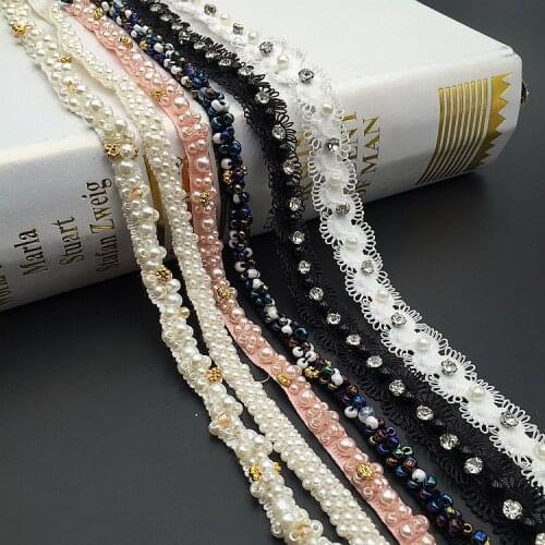 10yards Latest Pearl Beaded Trim Tape Lace Ribbon African Lace Fabric Collar Dress Sewing Clothing DIY Accessories Materials
