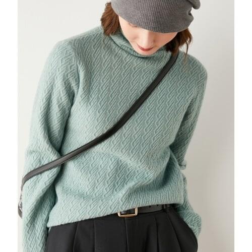 2021 woman winter 100% Cashmere sweaters knitted Pullovers jumper Warm Female Turtleneck blouse blue long sleeve clothing